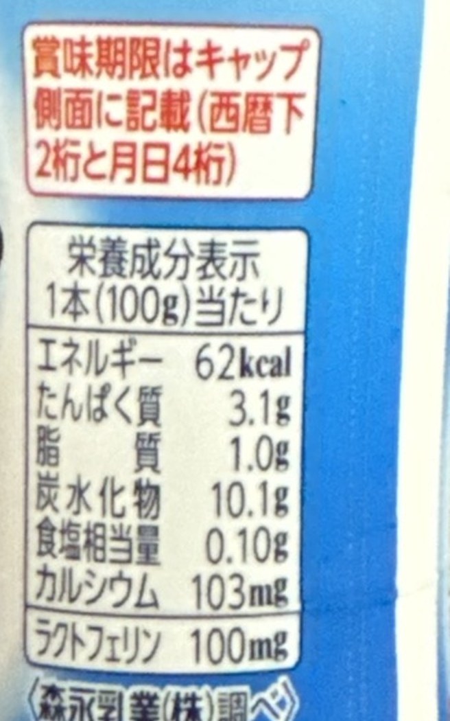 ボトルの栄養成分表示